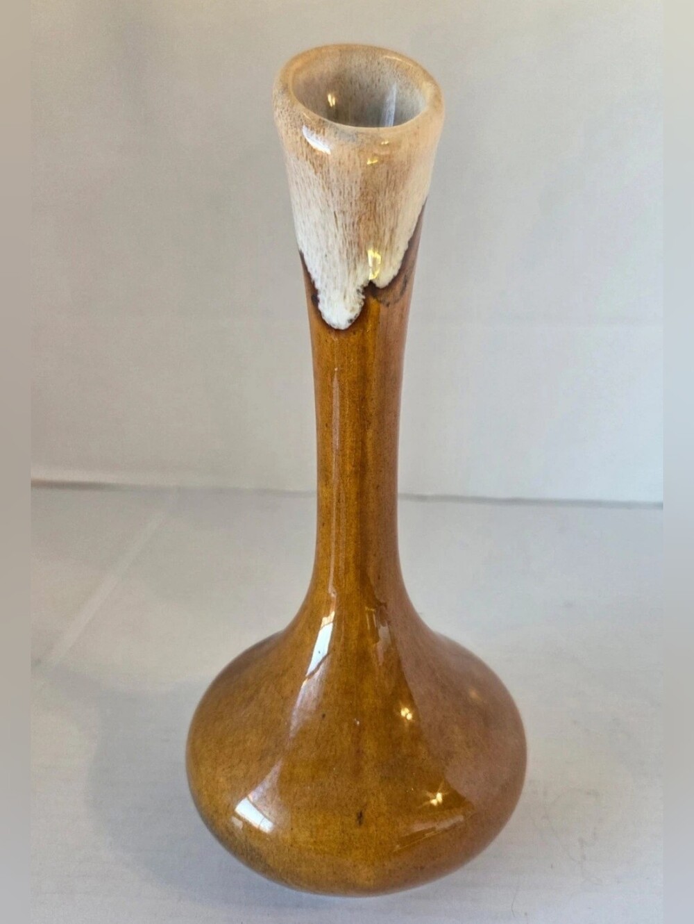Vintage MCM Signed Anna Van Briggle Art Pottery Brown Drip Glaze 7" Bud Vase